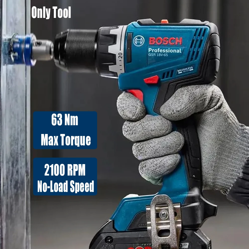 Power Tools For Woodworking - Wiertarko-wkrętarka akumulatorowa Bosch GSR 18V-65, bezszczotkowa,