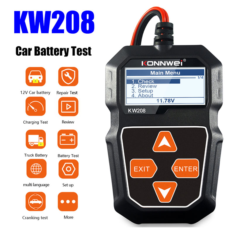 Power Tools English - KONNWEI KW208 Tester akumulatorów samochodowych 12V